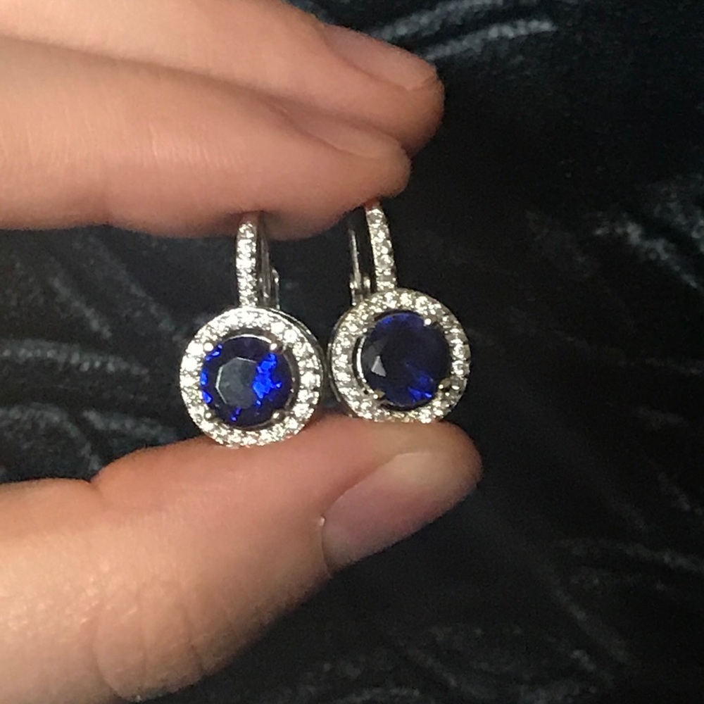 Halo setting sapphire formal earrings